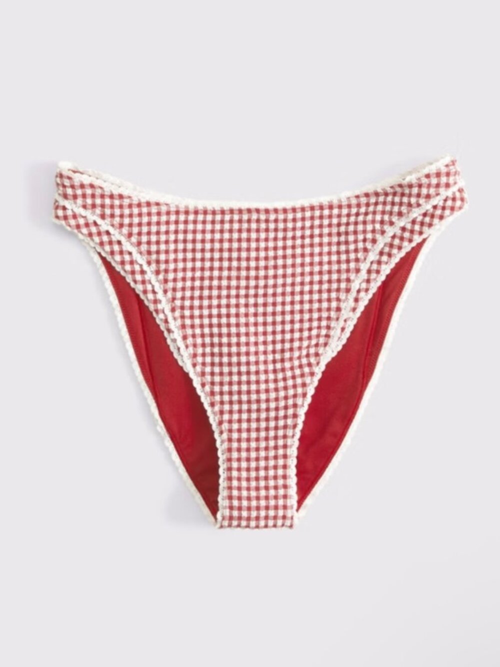Large Abercrombie & Fitch Mid Rise High-Leg Moderate Bikini Bottom Red Gingham